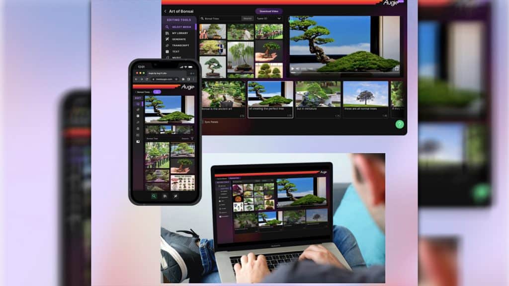 Montagem com telas da plataforma Augie, que tem IA capaz de clonar voz
