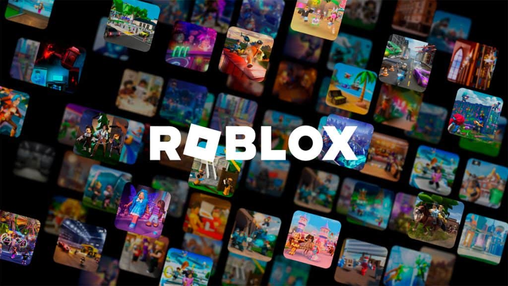 Logomarca do Roblox sobre ícones da plataforma