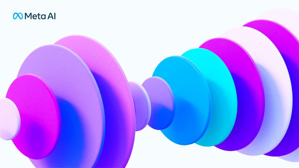Ilustração de ondas sonoras com logomarca da inteligência artificial da Meta no canto