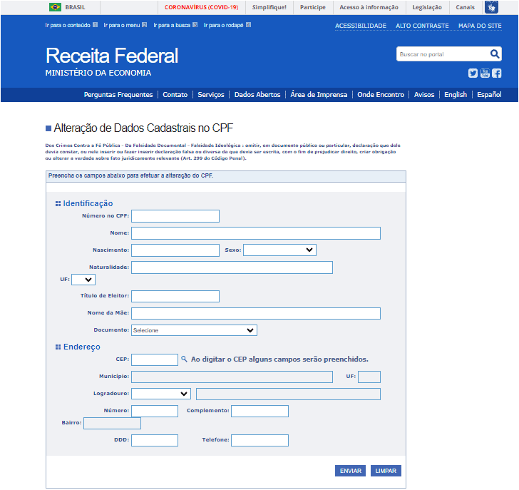 Tela Cadastro Receita Federal