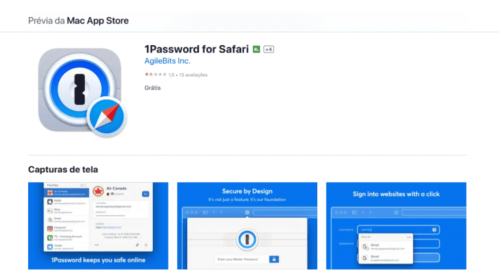 1Password na Mac App Store, também disponível para iPhone e iPad