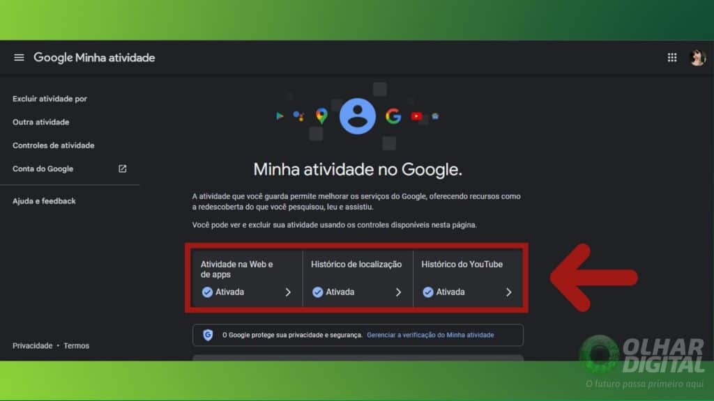 Minhas atividades Google
