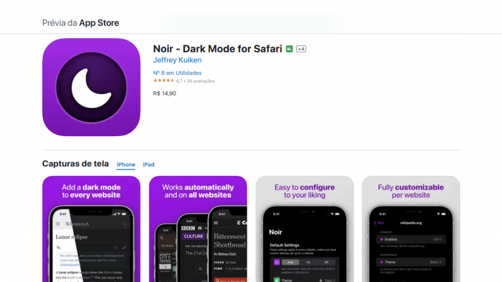 Noir na App Store para iPhone e iPad