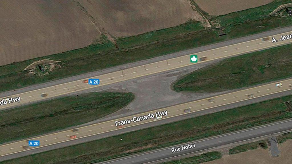 Captura de tela de trecho de rodovia do Canadá no Google Maps