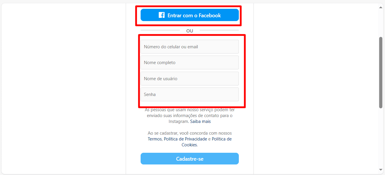 2 - como criar uma conta no instagram pelo pc