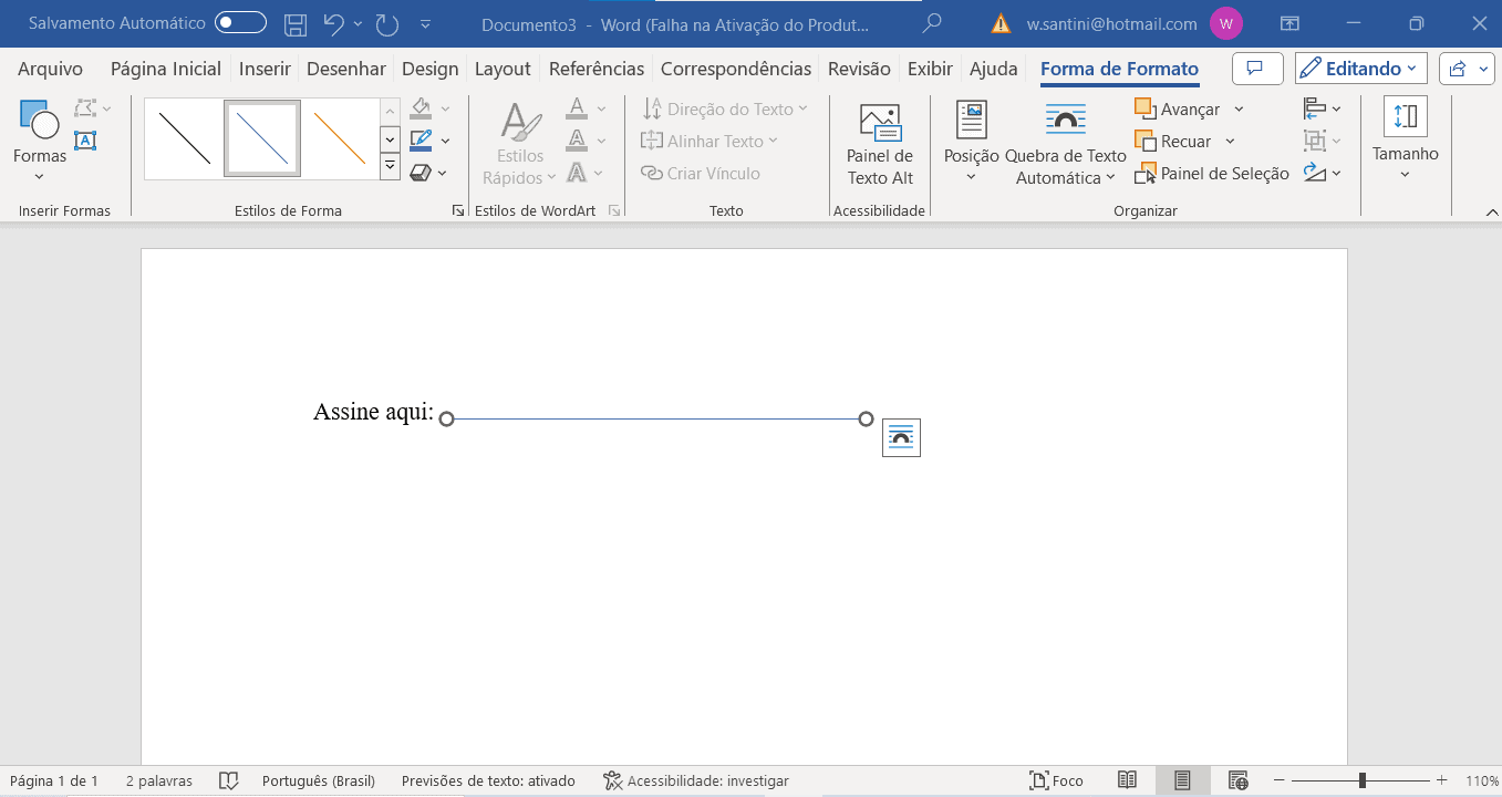 2 - inserir uma linha com formas no word