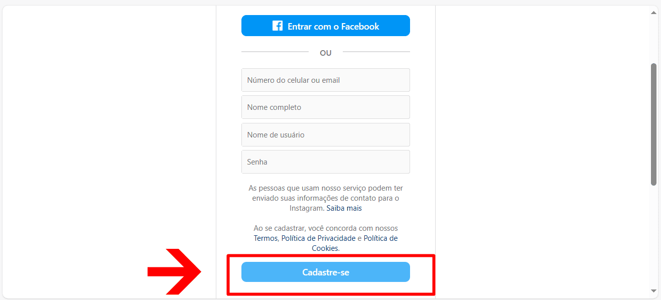 3 - como criar uma conta no instagram pelo pc