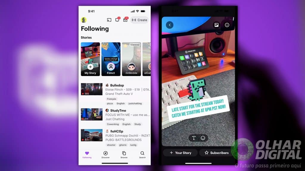 Montagem com capturas de tela de stories na Twitch