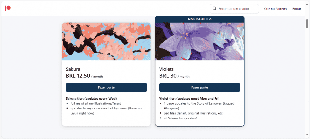 exemplos de assinaturas do patreon