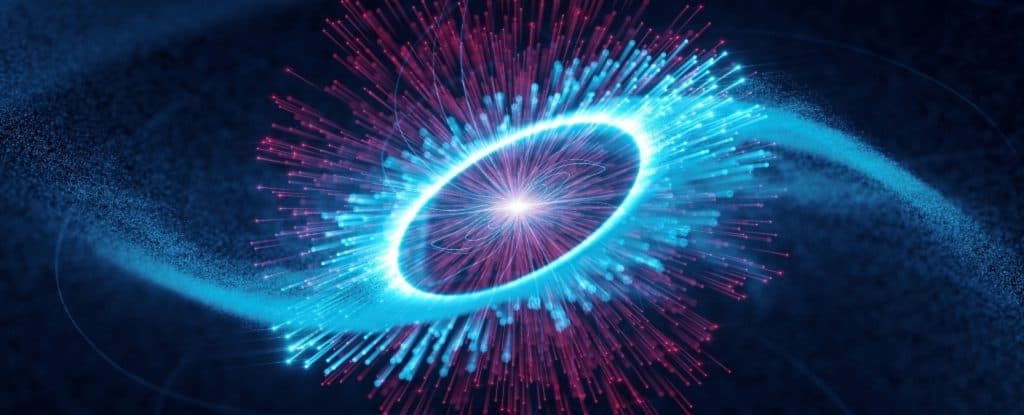 Ilustração do Pulsar de Vela lançando partículas em velocidades relativísticas pelo seu campo magnético