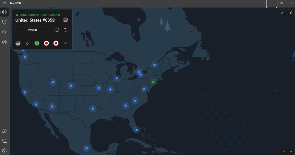 Interface gráfica do aplicativo NordVPN para Windows