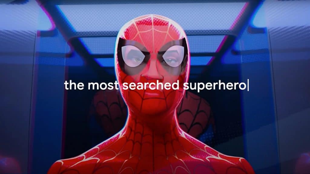 Cena de vídeo do Google que mostra que Homem-Aranha foi o super-herói mais buscado nos últimos 25 anos