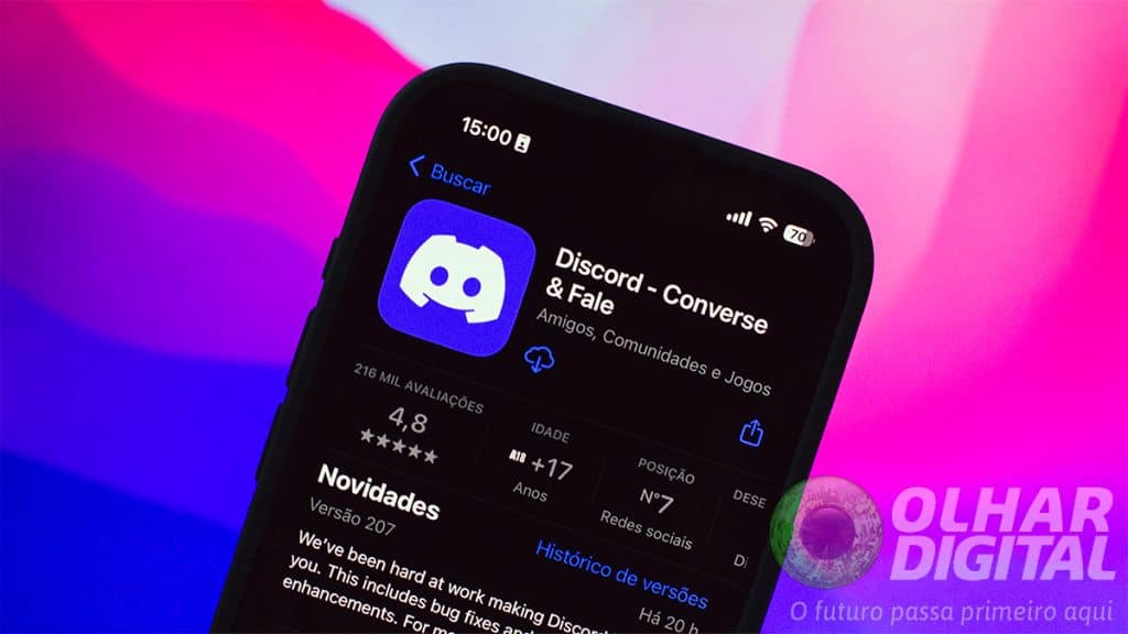 Página do Discord na App Store num iPhone 15 Pro