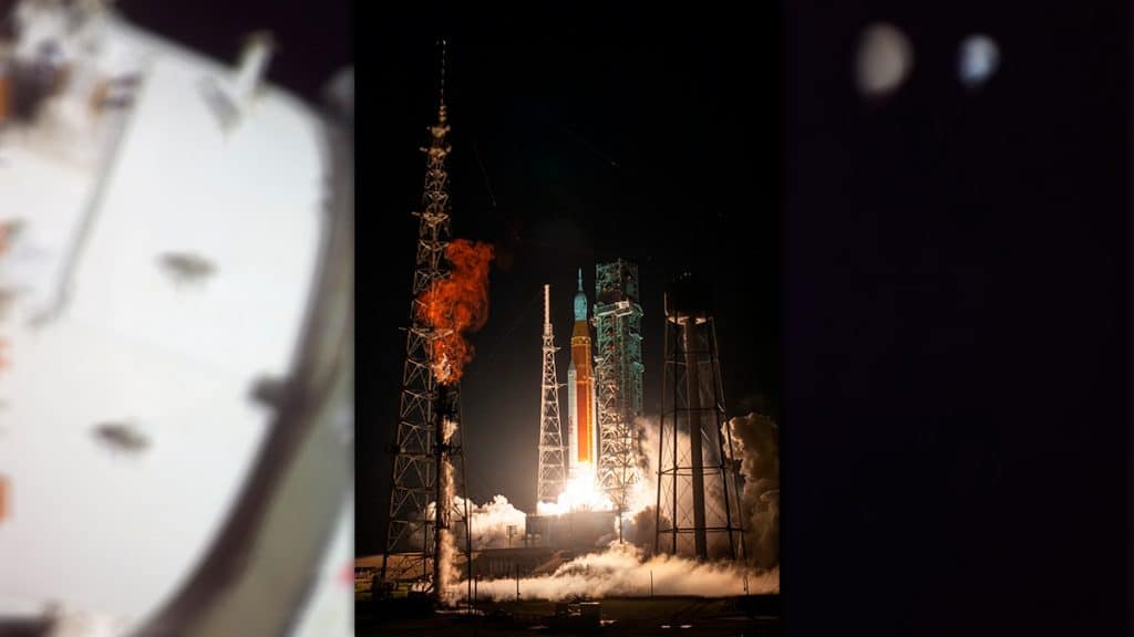 Decolagem de foguete da missão da NASA chamada Orion