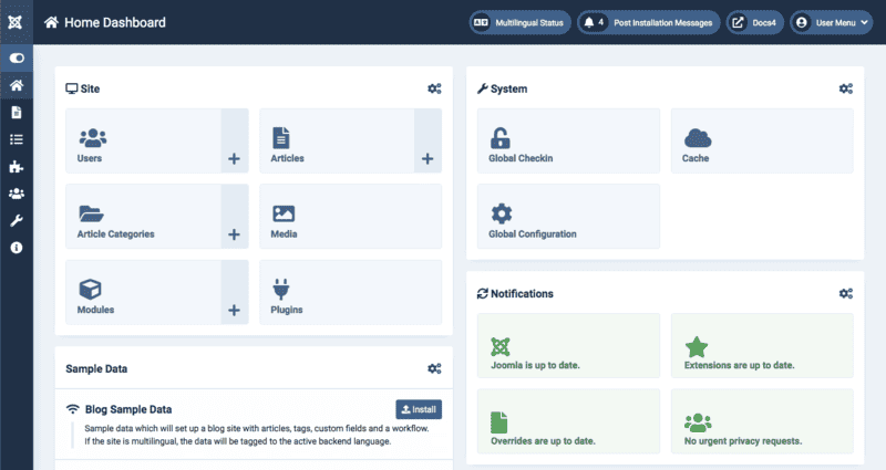 Painel de controle do Joomla 