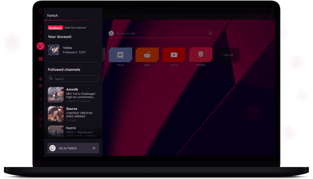 Opera GX é integrado a plataformas, como o Twitch (Imagem: Divulgação/Opera)