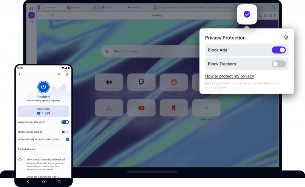 Bloqueador de anúncios da Opera também está disponível no Opera GX (Imagem: Divulgação/Opera)