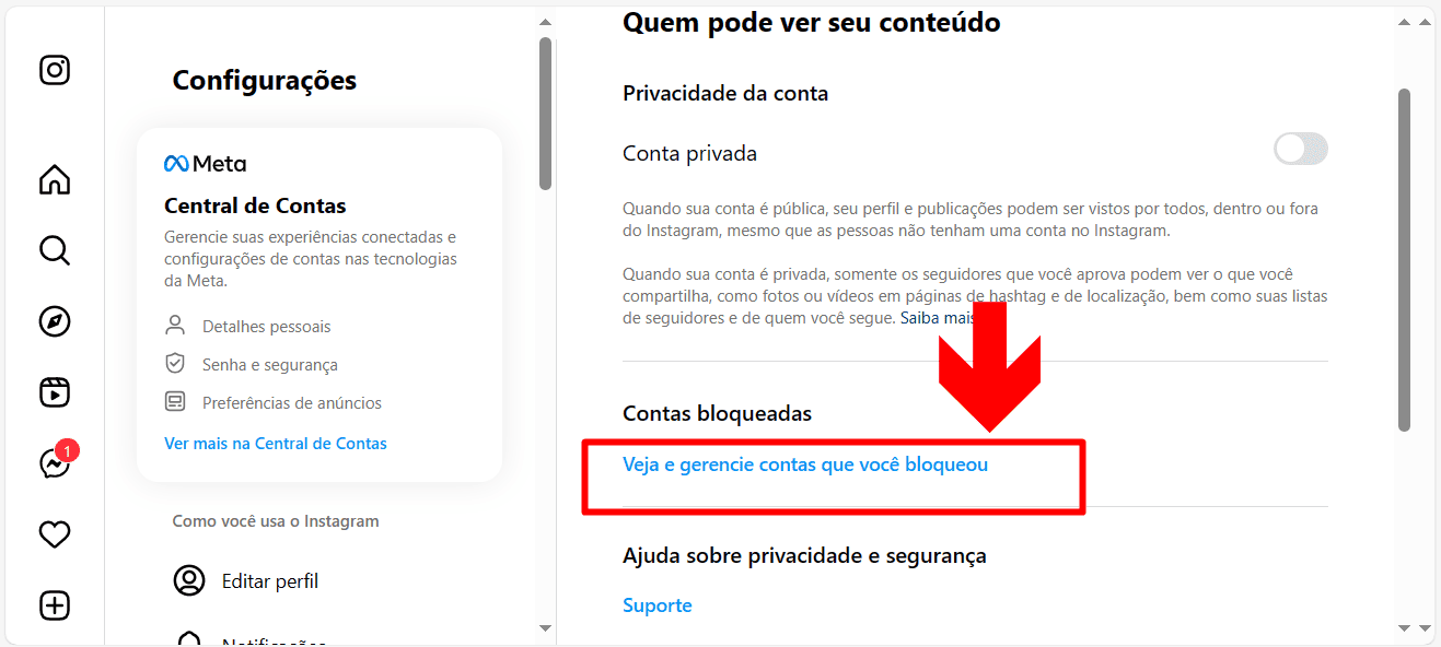 4 - como desbloquear uma pessoa pelo instagram via pc