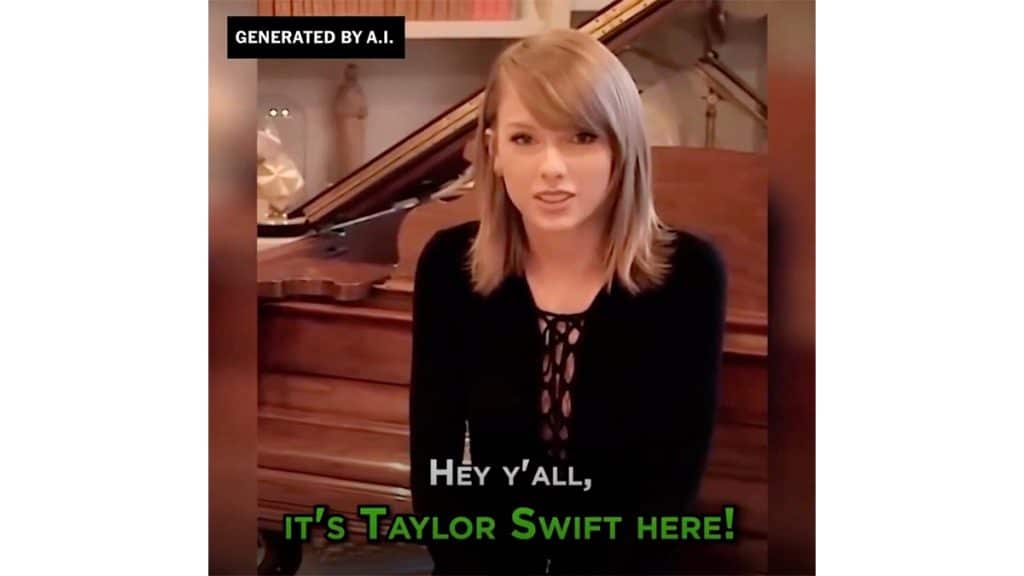 Captura de tela de anúncio falso com deepfake de Taylor Swift