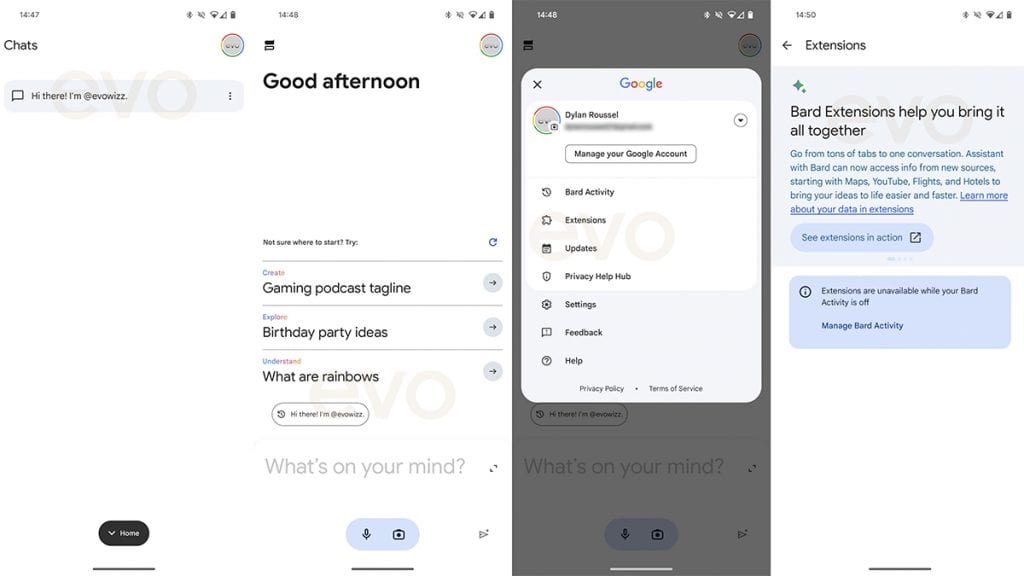 Capturas de tela de interface do Google Assistente com Bard