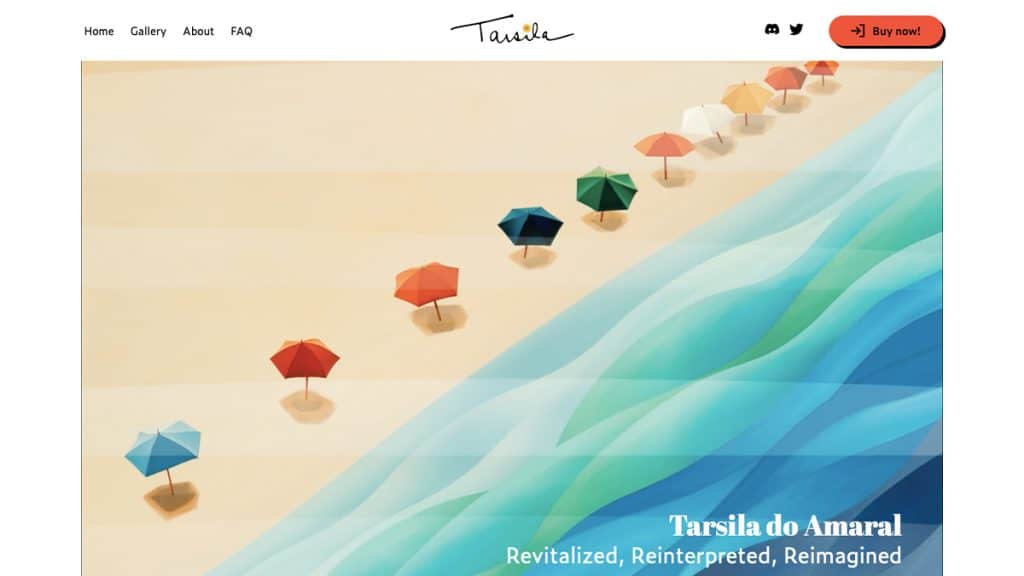 Captura de tela de site de NFT com obras de Tarsila do Amaral