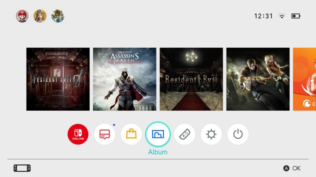 álbum de fotos e vídeos no nintendo switch