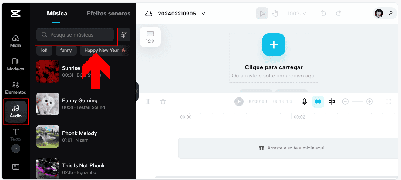 4 - como colocar música no capcut pelo pc