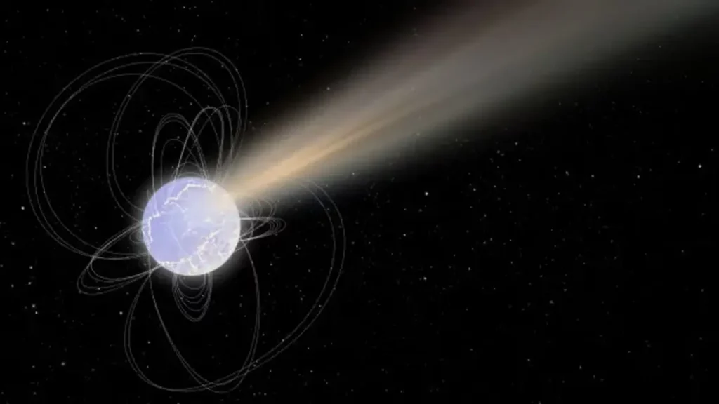Estrela de nêutrons do tipo magnetar lançado um pulso eletromagnético (Crédito: ESA)