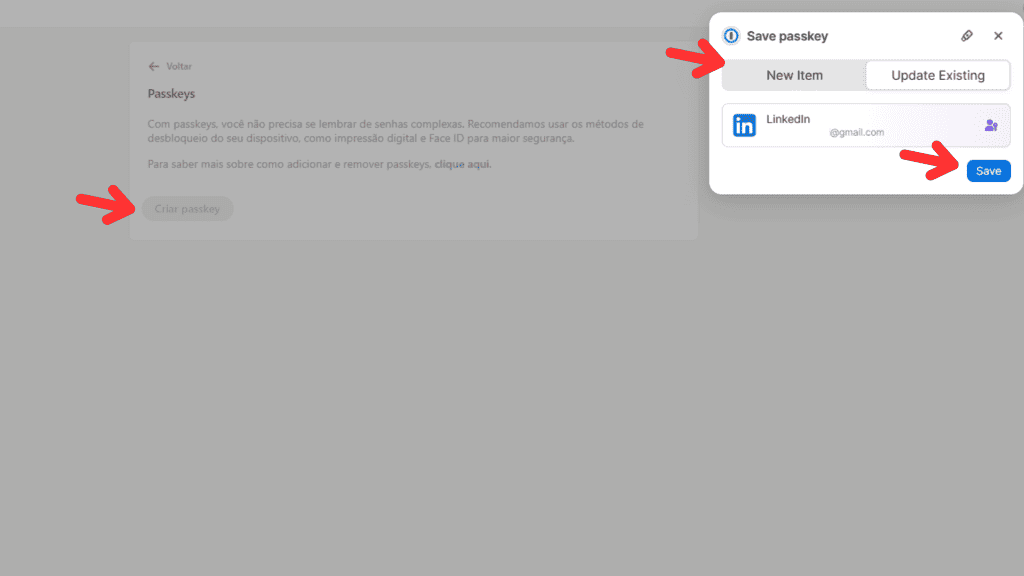 Como criar passkey no 1Password no PC (Imagem: Reprodução/Olhar Digital)