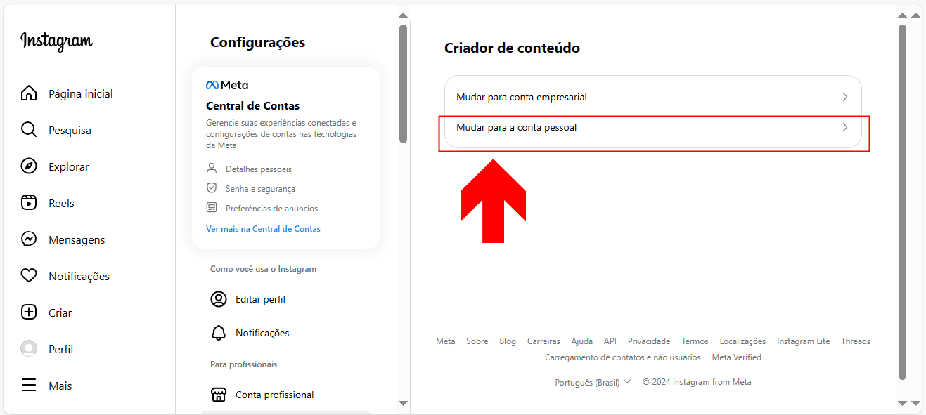 4 - Como desativar conta profissional do Instagram pelo PC