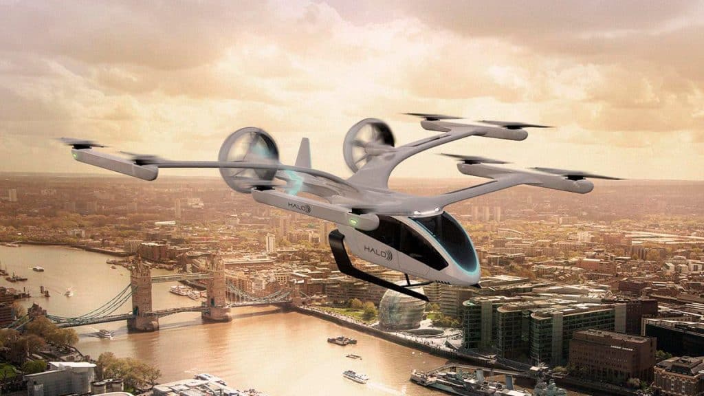 Ilustração de EVE-100, carro voador da Embraer