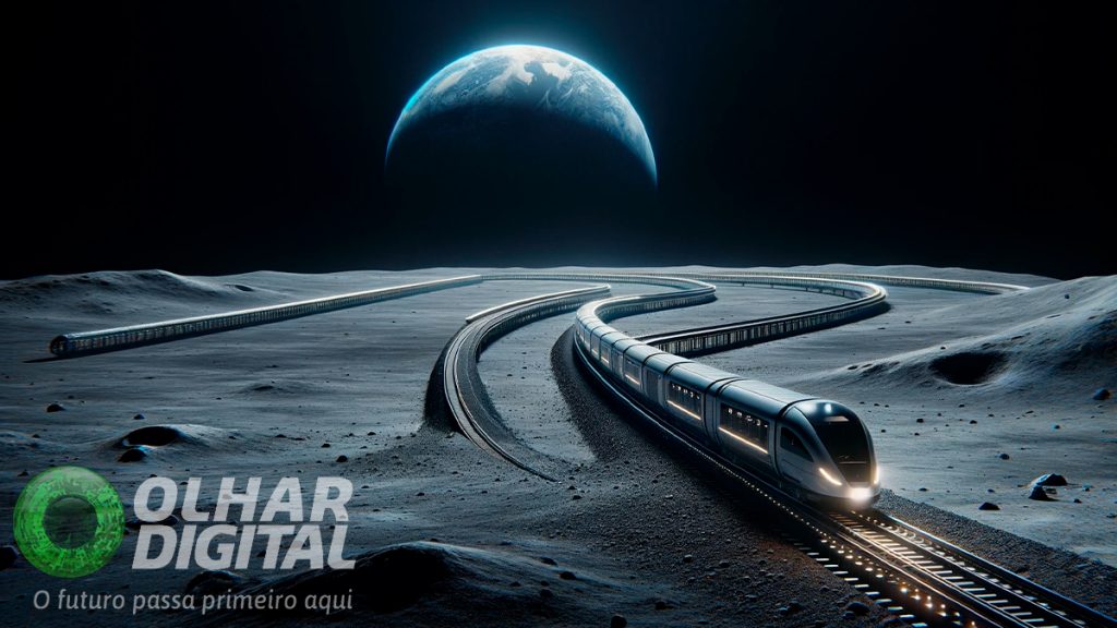 Ilustração de trem na Lua