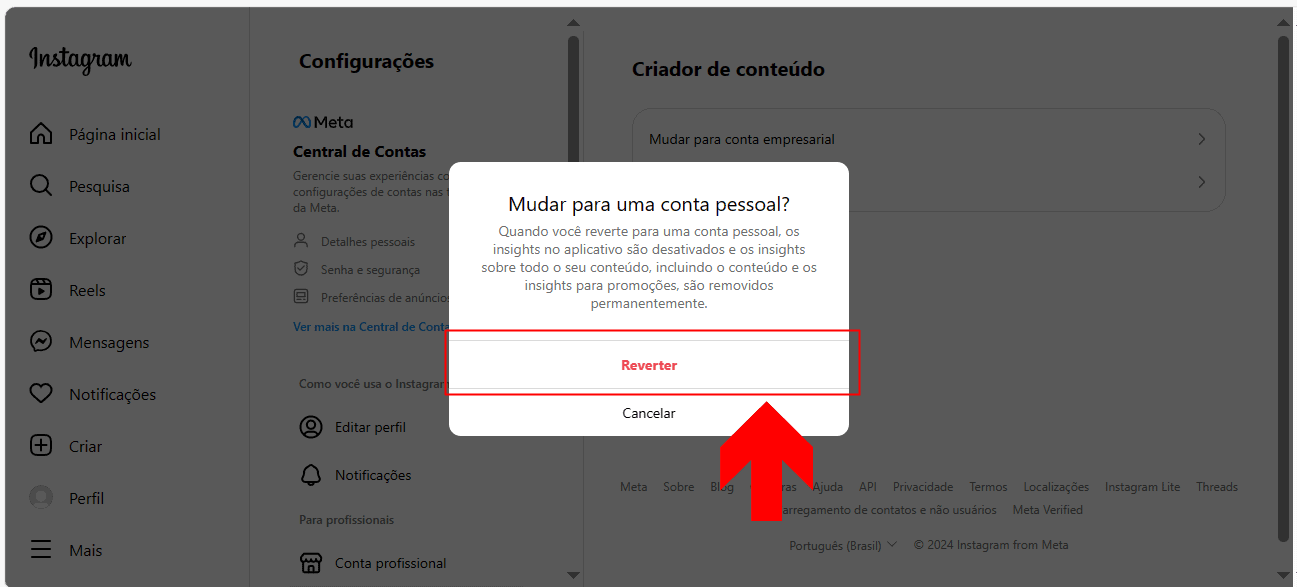 5 - Como desativar conta profissional do Instagram pelo PC