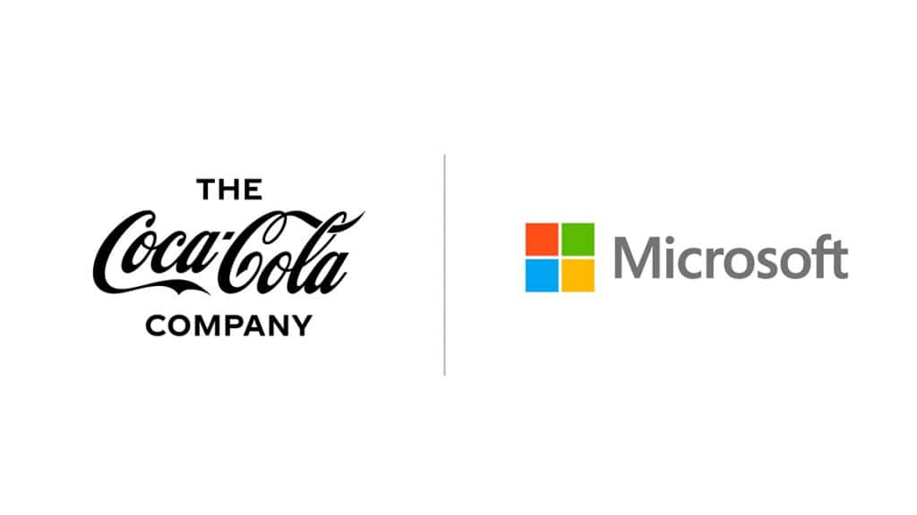 Montagem com logomarcas da Coca-Cola e da Microsoft para ilustrar parceria sobre inteligência artificial