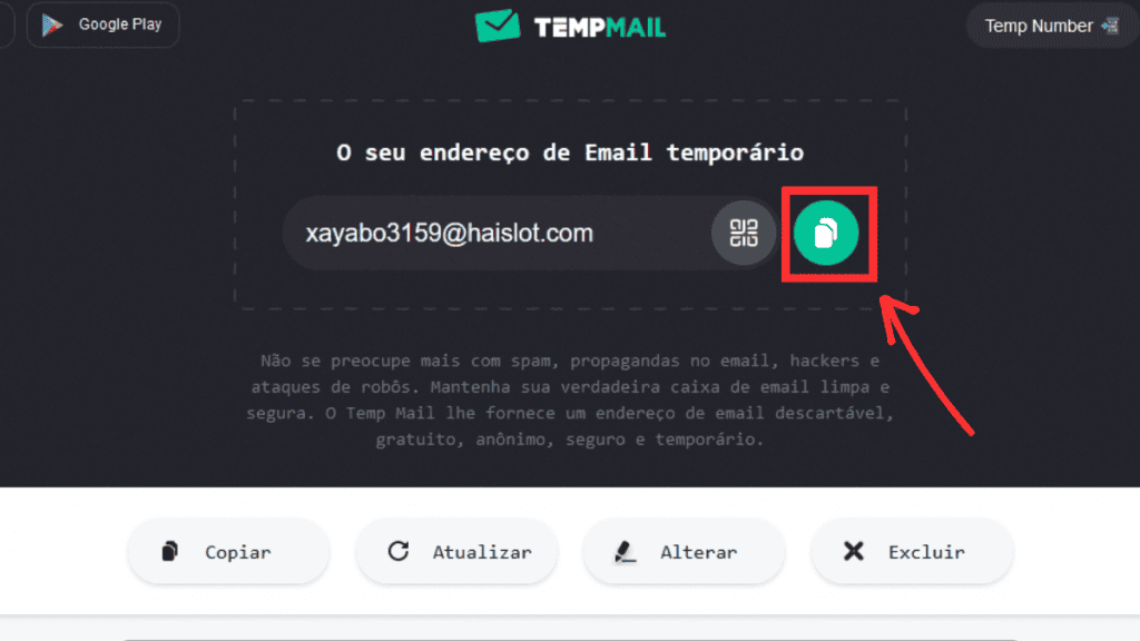Temp Mail passo 2