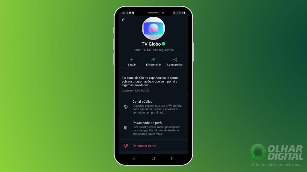 Canal da TV Globo no WhatsApp