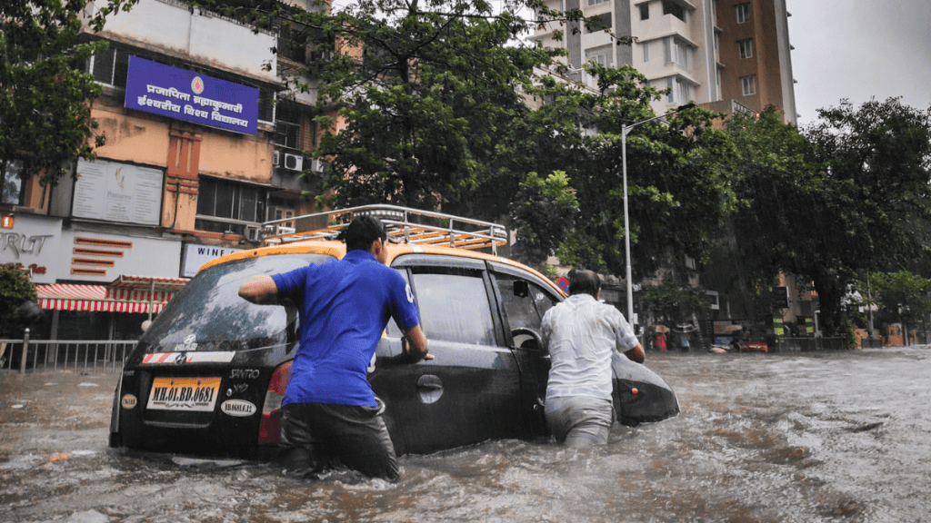 inundação, enchente em cidade