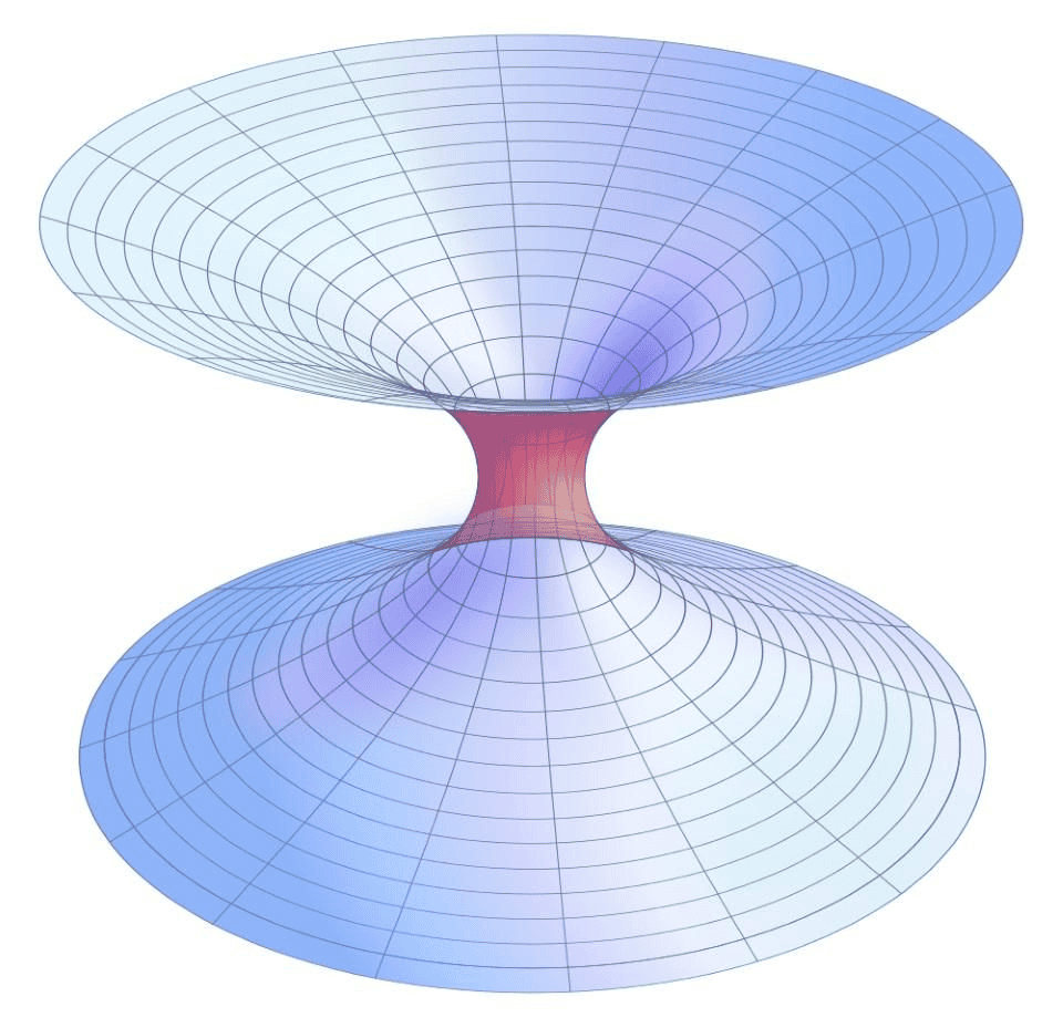 [ Geometria da deformação no espaço-tempo de uma Ponte de Einstein-Rosen - Imagem: wikimedia.org ]