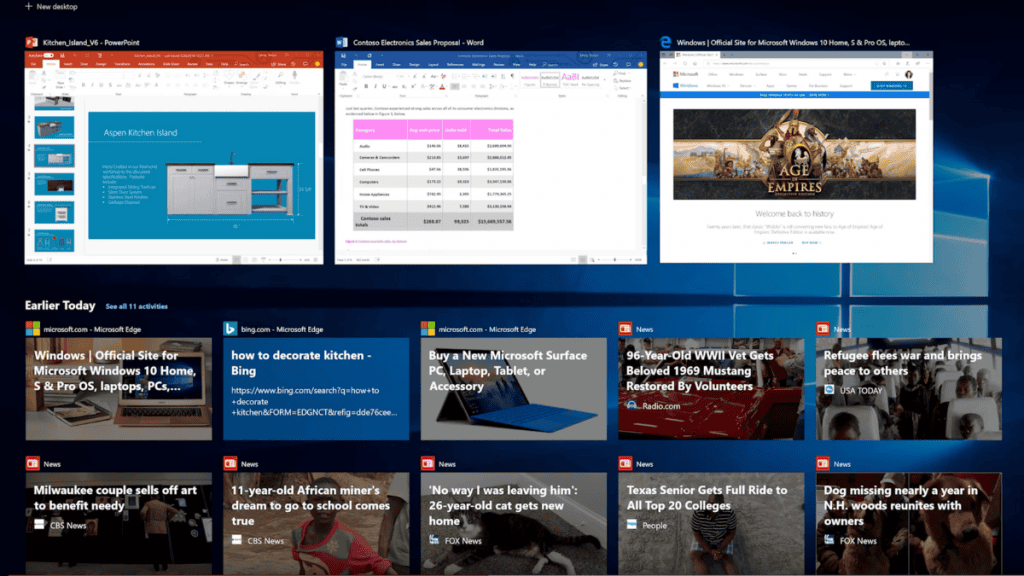 timeline windows 10