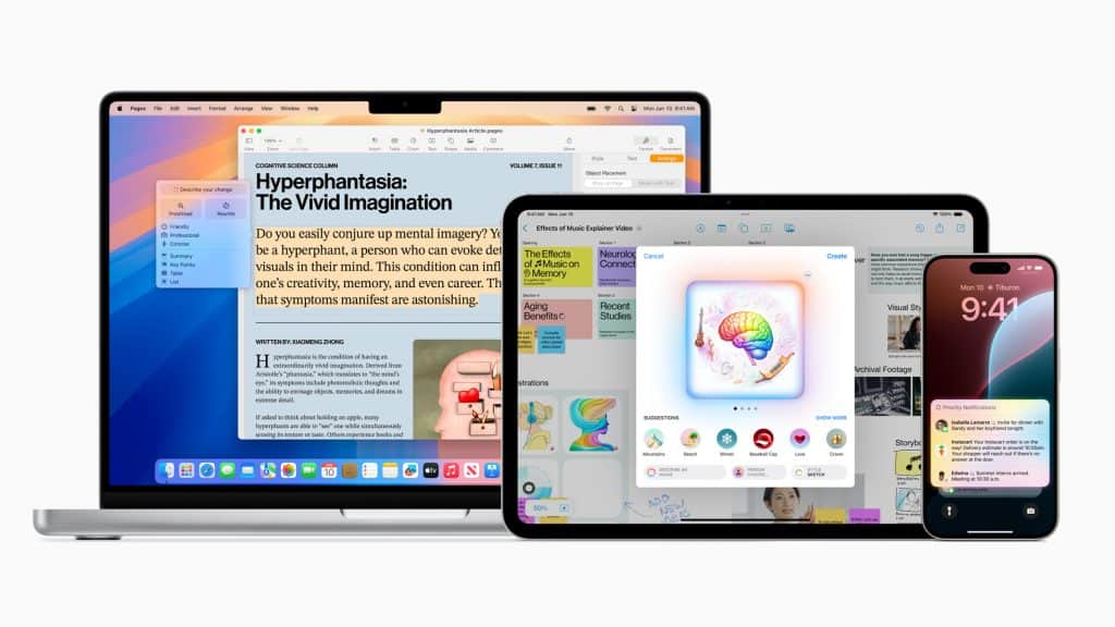 Montagem com recursos da Apple Intelligence em Mac, iPad e iPhone