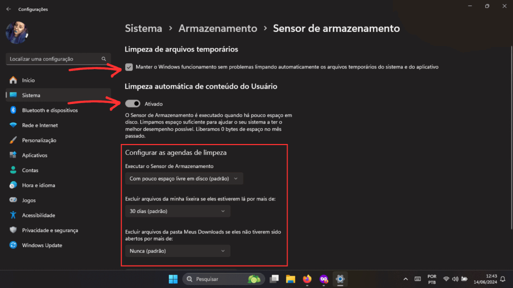 Como deletar arquivos do Windows (Sensor de armazenamento passo 2)