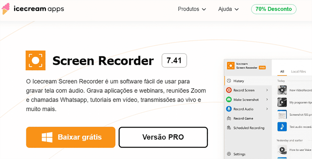 O Icecream Screen Recorder é uma gravador de voz compatível com Mac e Windows
