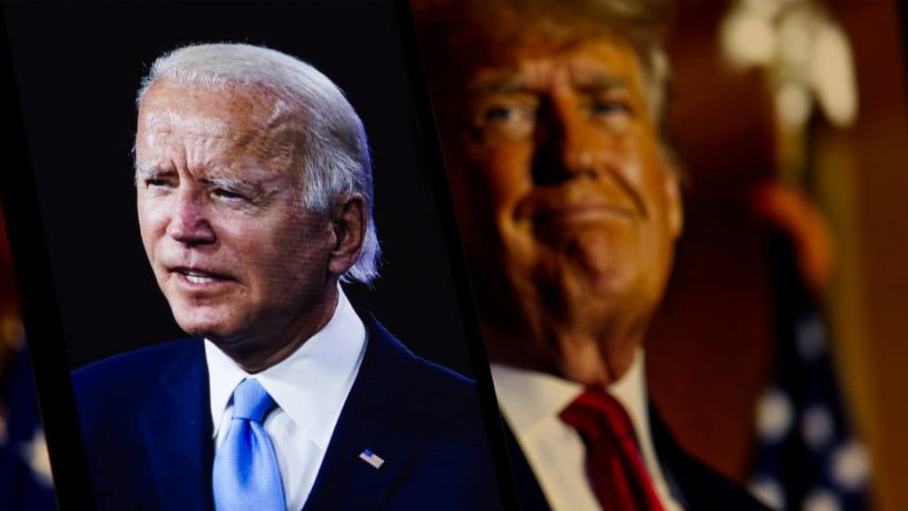 Montagem com imagens de Joe Biden e Donald Trump