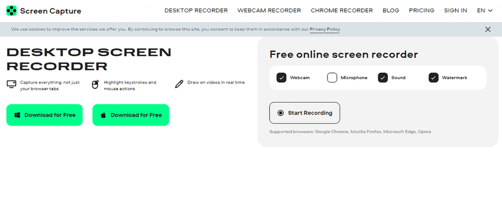 Scregrencapture.com é uma gravador de vídeo para PC