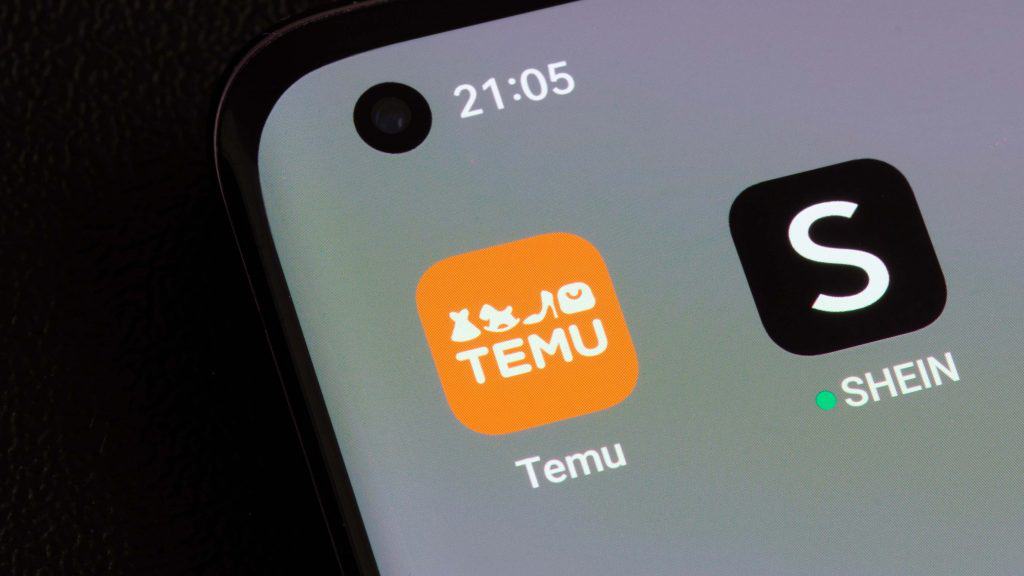 Ícones dos aplicativos da Temu e Shein na tela de início de um celular Android