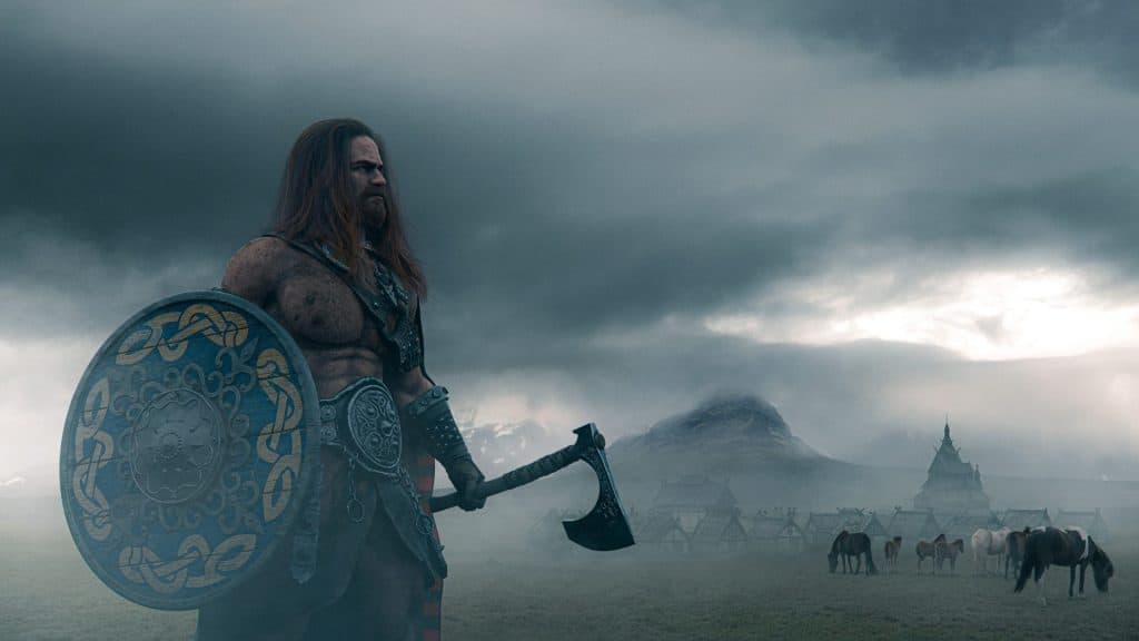 Imagem ilustra de guerreiro viking em campo de batalha
