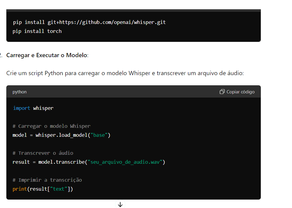 Captura de tela do Whisper,  ia para transcrever áudio
