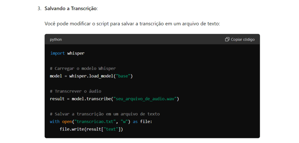 Captura de tela do Whisper,  ia para transcrever áudio
