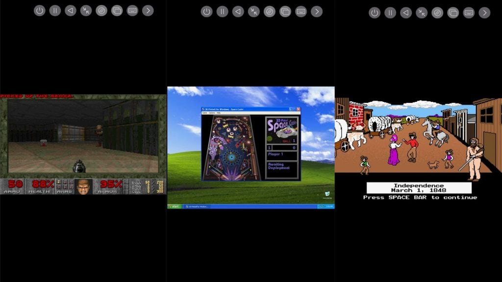 Montagem com capturas de tela de emulador de PCs retrô no iPhone