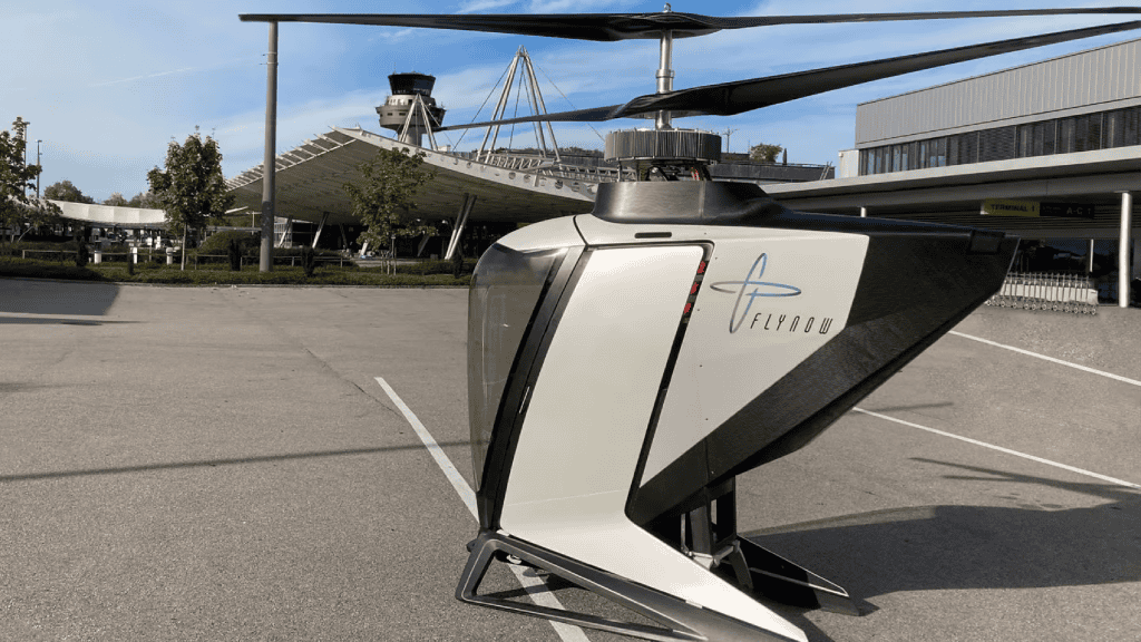Imagem mostra um helicóptero elétrico compacto.